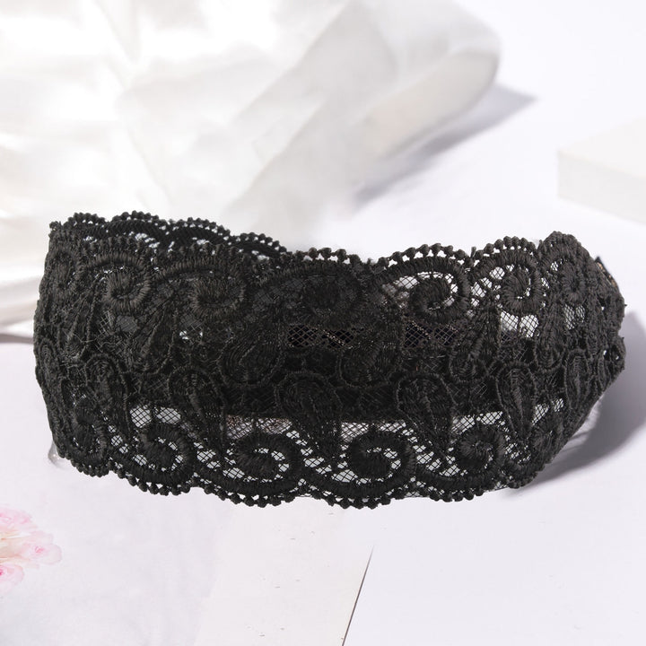 Women Hairband Wide Retro Style Hollow Leaf Lightweight Anti-slip Hair Accessories Elegant Black Embroidery Lace Hair Image 3