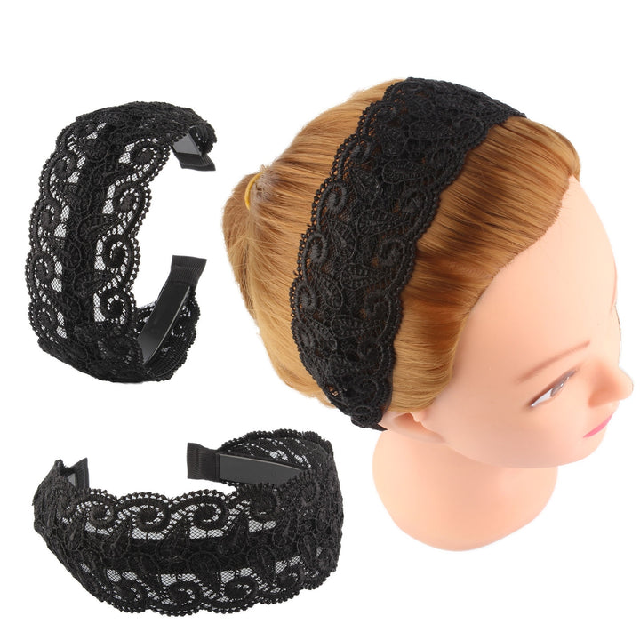 Women Hairband Wide Retro Style Hollow Leaf Lightweight Anti-slip Hair Accessories Elegant Black Embroidery Lace Hair Image 4