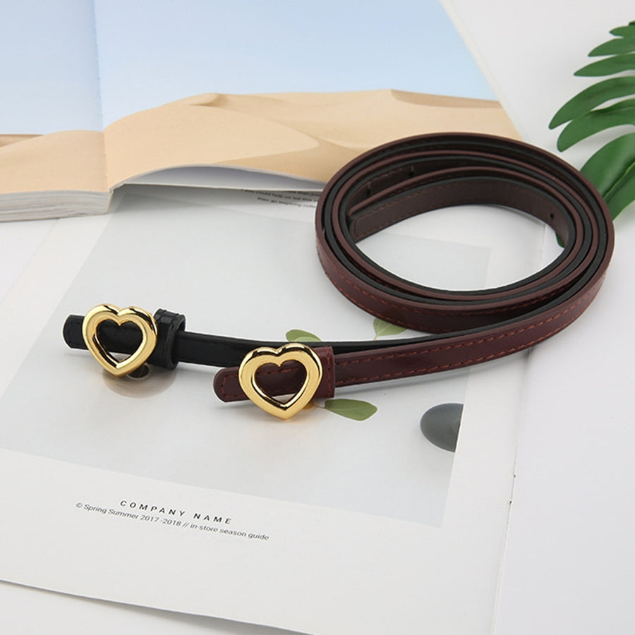 Women Belt Solid Color Adjustable Heart Buckle Faux Leather Single Circle Dress Belt Clothes Accessory Image 1