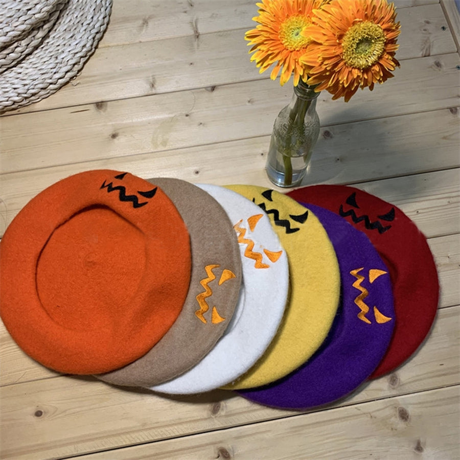 Pumpkin Hat Food Shape Solid Color Embroidery Adult Warm Halloween Cap for Props Party Daily Wear Image 1