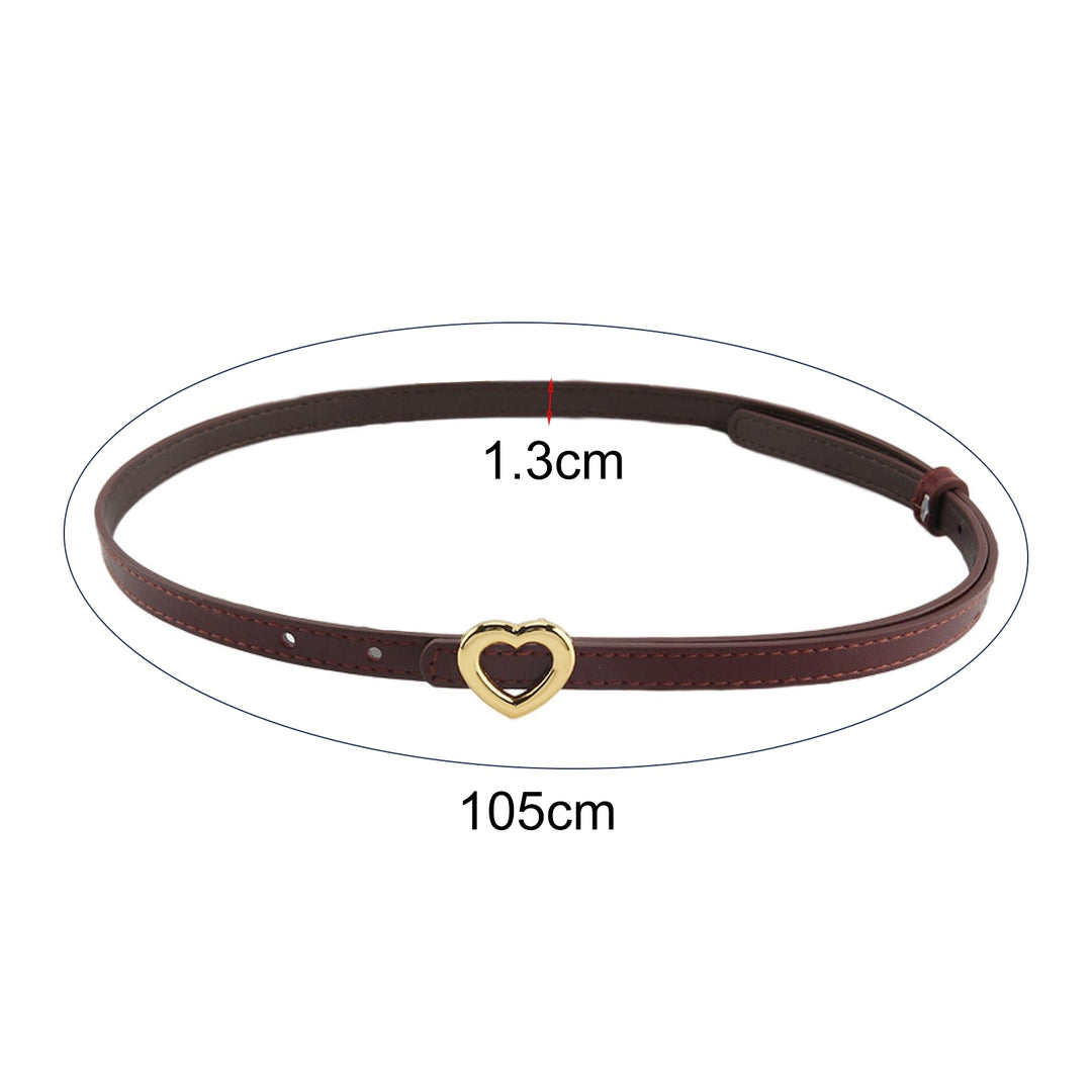 Women Belt Solid Color Adjustable Heart Buckle Faux Leather Single Circle Dress Belt Clothes Accessory Image 6
