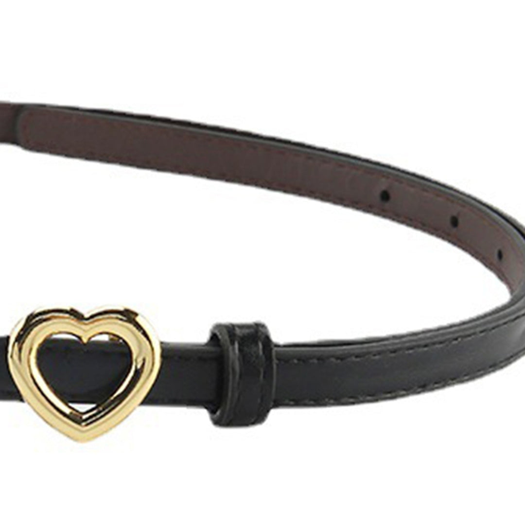 Women Belt Solid Color Adjustable Heart Buckle Faux Leather Single Circle Dress Belt Clothes Accessory Image 12