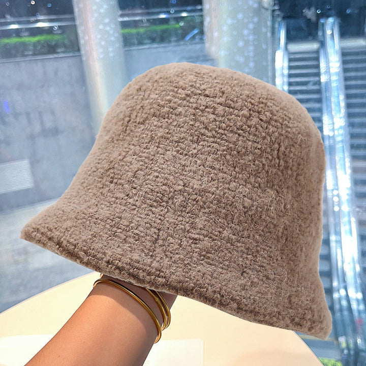 Bucket Hat No Brim Plush Solid Color Skin-friendly Windproof Bucket Cap for Daily Life Image 8