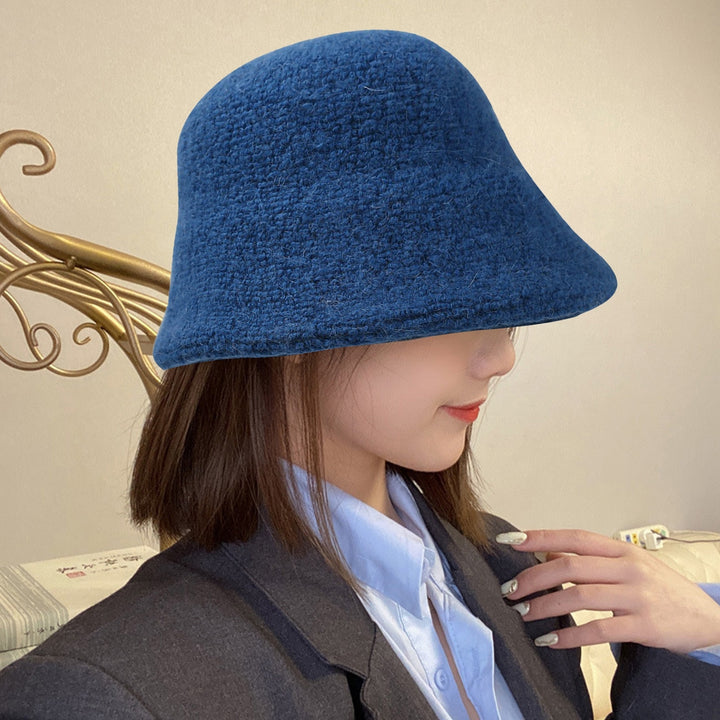 Bucket Hat No Brim Plush Solid Color Skin-friendly Windproof Bucket Cap for Daily Life Image 9