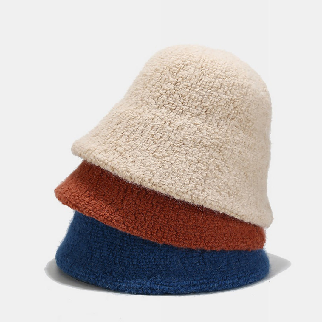 Bucket Hat No Brim Plush Solid Color Skin-friendly Windproof Bucket Cap for Daily Life Image 11