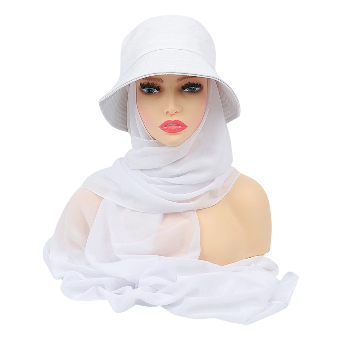 Sun Hat Multifunctional Durable Breathable All Match Soft Daily Wear 2 in 1 Chiffon Bucket Hat Scarf Set for Outdoor Image 3