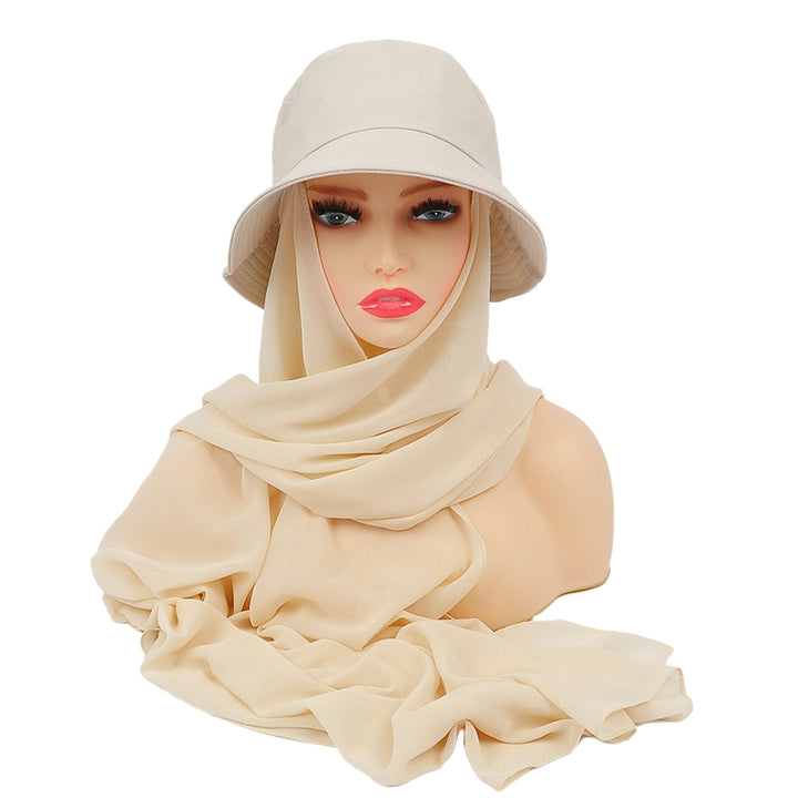 Sun Hat Multifunctional Durable Breathable All Match Soft Daily Wear 2 in 1 Chiffon Bucket Hat Scarf Set for Outdoor Image 6