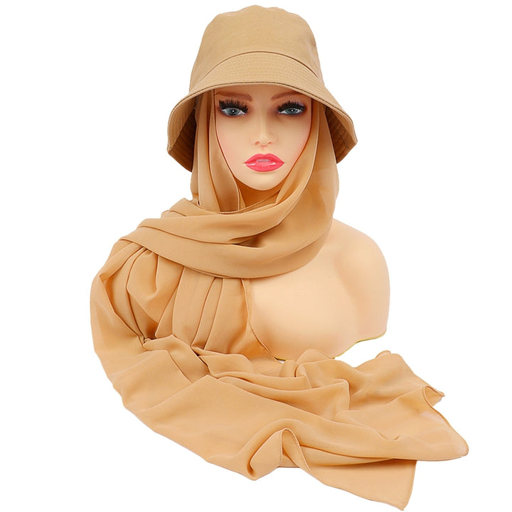 Sun Hat Multifunctional Durable Breathable All Match Soft Daily Wear 2 in 1 Chiffon Bucket Hat Scarf Set for Outdoor Image 7