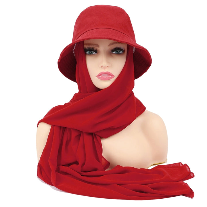 Sun Hat Multifunctional Durable Breathable All Match Soft Daily Wear 2 in 1 Chiffon Bucket Hat Scarf Set for Outdoor Image 9
