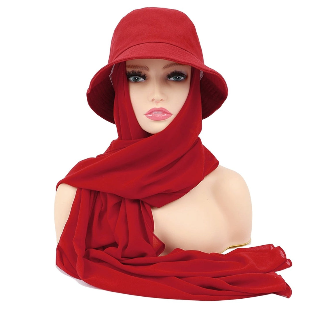 Sun Hat Multifunctional Durable Breathable All Match Soft Daily Wear 2 in 1 Chiffon Bucket Hat Scarf Set for Outdoor Image 1