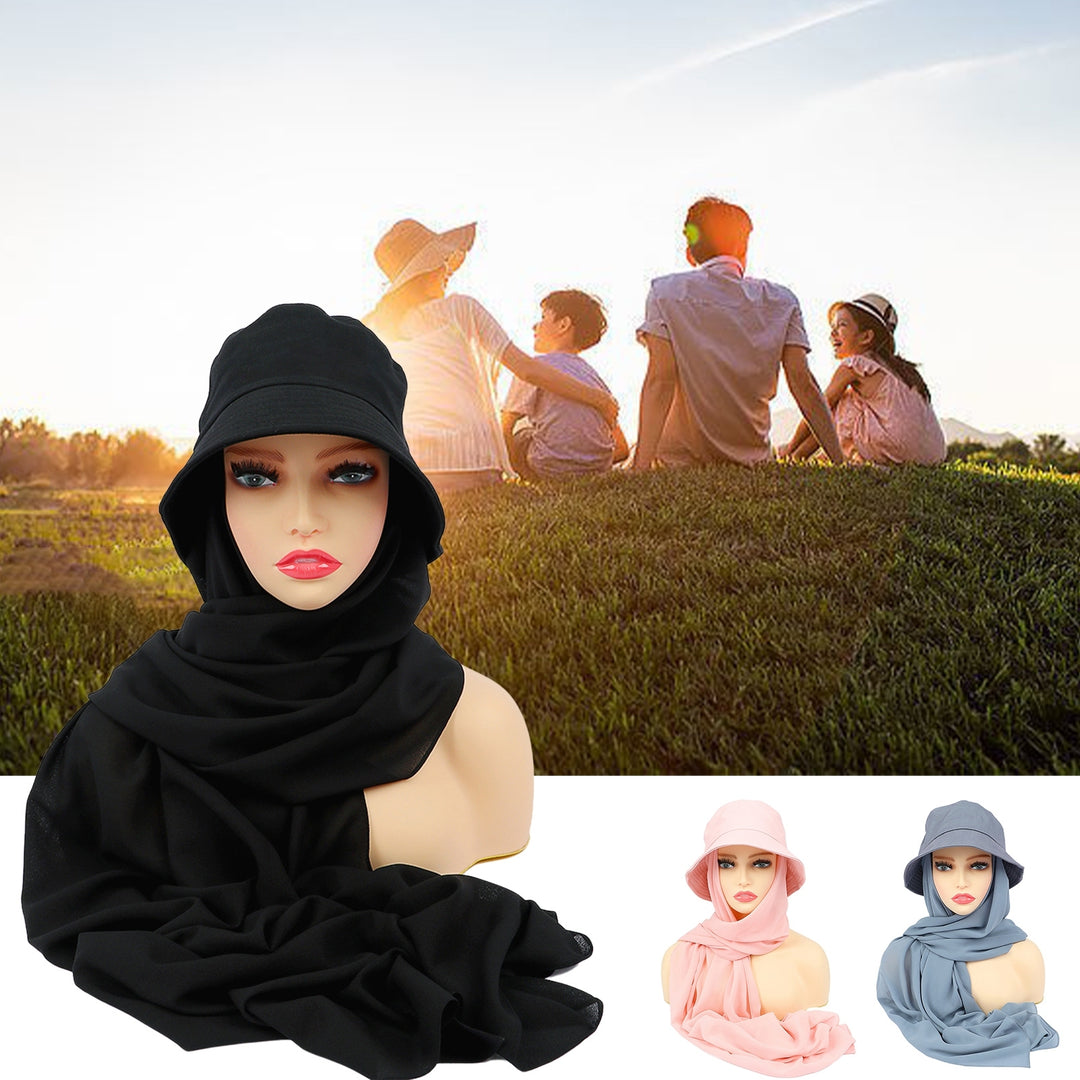 Sun Hat Multifunctional Durable Breathable All Match Soft Daily Wear 2 in 1 Chiffon Bucket Hat Scarf Set for Outdoor Image 11