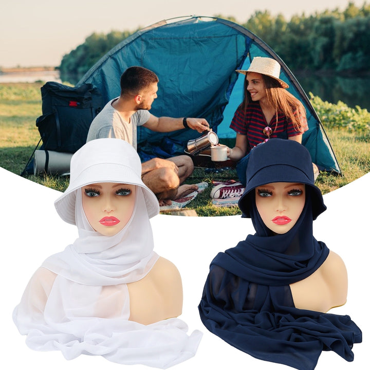 Sun Hat Multifunctional Durable Breathable All Match Soft Daily Wear 2 in 1 Chiffon Bucket Hat Scarf Set for Outdoor Image 12