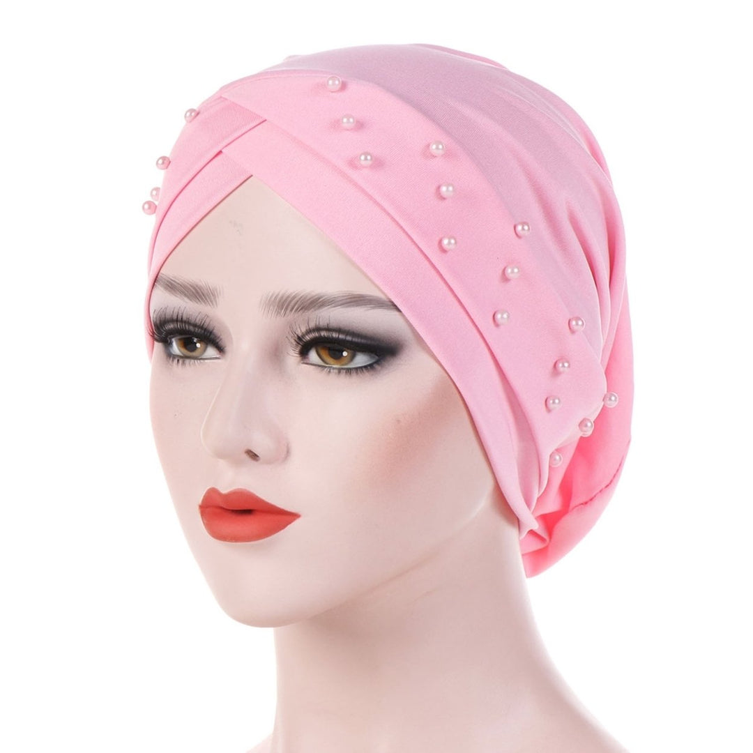 Women Hat Beads Cross Style Solid Color Stretchy Headgear Brimless Headwrap Indian Cap Fashion Accessories Image 1