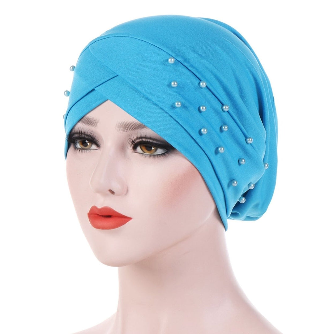 Women Hat Beads Cross Style Solid Color Stretchy Headgear Brimless Headwrap Indian Cap Fashion Accessories Image 1