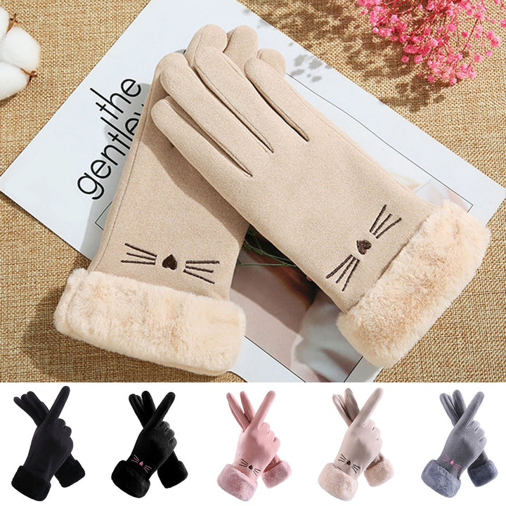 1 Pair Thickened Plush Lining Cartoon Pattern Windproof Driving Gloves Fluffy Cuffs Touch Screen Driving Gloves Hand Image 9