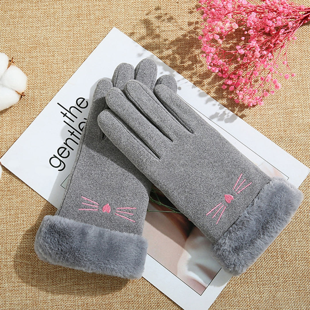 1 Pair Thickened Plush Lining Cartoon Pattern Windproof Driving Gloves Fluffy Cuffs Touch Screen Driving Gloves Hand Image 10