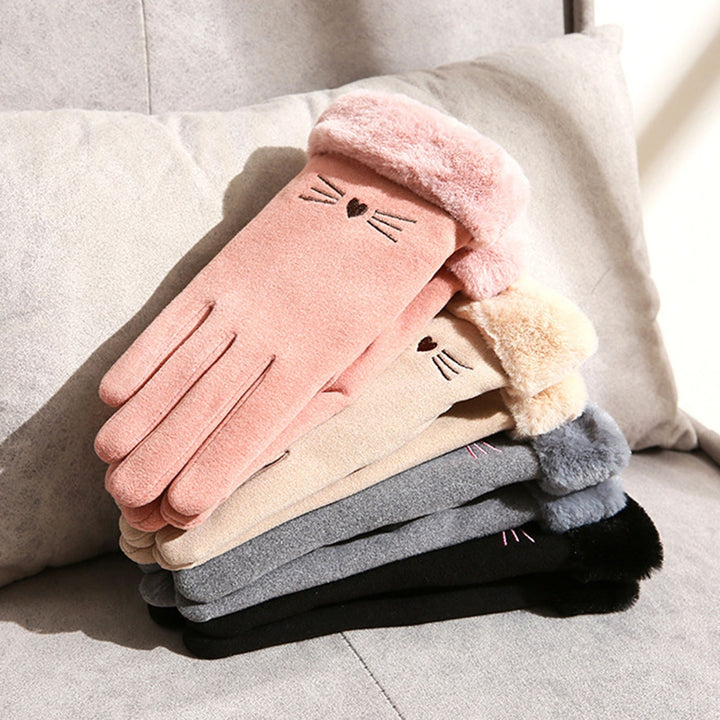 1 Pair Thickened Plush Lining Cartoon Pattern Windproof Driving Gloves Fluffy Cuffs Touch Screen Driving Gloves Hand Image 11