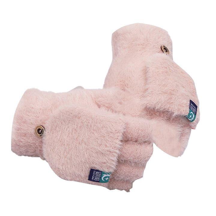 1 Pair Women Gloves Keep Warm Breathable Soft Comfortable Solid Color Half Fingers Fuzzy Plush Anti-pilling Women Image 3