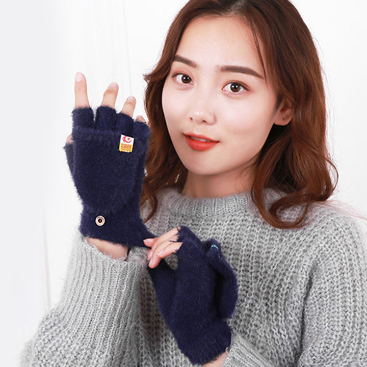 1 Pair Women Gloves Keep Warm Breathable Soft Comfortable Solid Color Half Fingers Fuzzy Plush Anti-pilling Women Image 7