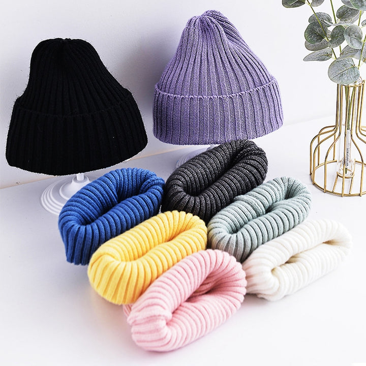 Ribbed Thickened Ear Protection Baby Beanie Winter Children Candy Colored Warm Knitted Hat Photography Props Image 12
