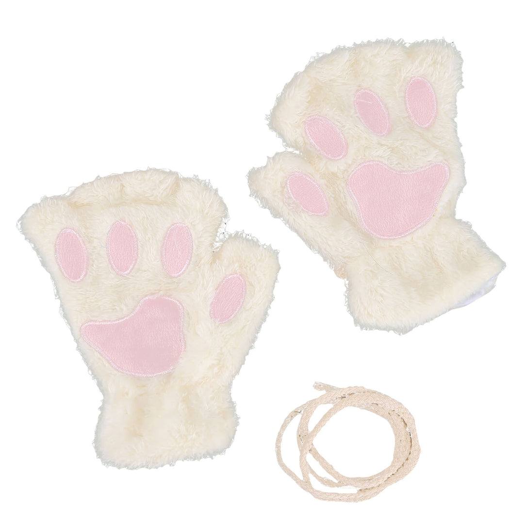 1 Pair Women Gloves Fluffy Half Finger Gifts Thickened Fingerless Keep Warm Comfortable Cartoon Bear Cat Paw Girls Plush Image 3