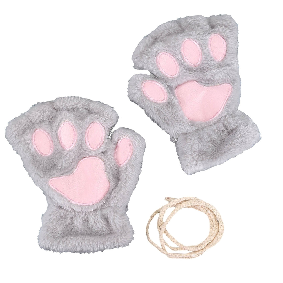 1 Pair Women Gloves Fluffy Half Finger Gifts Thickened Fingerless Keep Warm Comfortable Cartoon Bear Cat Paw Girls Plush Image 4