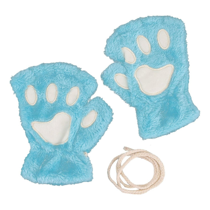 1 Pair Women Gloves Fluffy Half Finger Gifts Thickened Fingerless Keep Warm Comfortable Cartoon Bear Cat Paw Girls Plush Image 1