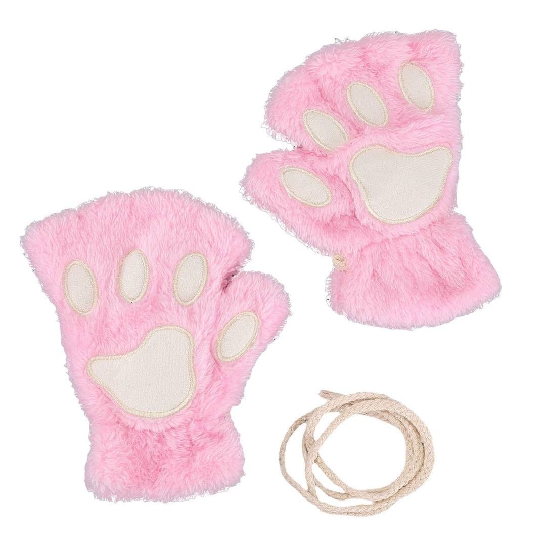 1 Pair Women Gloves Fluffy Half Finger Gifts Thickened Fingerless Keep Warm Comfortable Cartoon Bear Cat Paw Girls Plush Image 6
