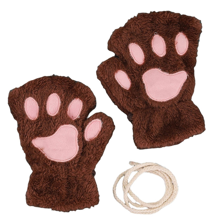 1 Pair Women Gloves Fluffy Half Finger Gifts Thickened Fingerless Keep Warm Comfortable Cartoon Bear Cat Paw Girls Plush Image 8