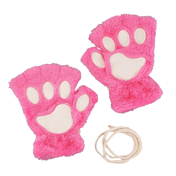 1 Pair Women Gloves Fluffy Half Finger Gifts Thickened Fingerless Keep Warm Comfortable Cartoon Bear Cat Paw Girls Plush Image 10