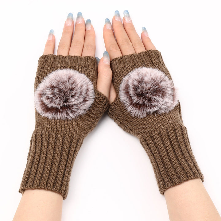 1  Pair Knitted Gloves Plush Ball Half-fingers Fingerless Design Women Winter Warm Casual Gloves for Daily Wear Image 10