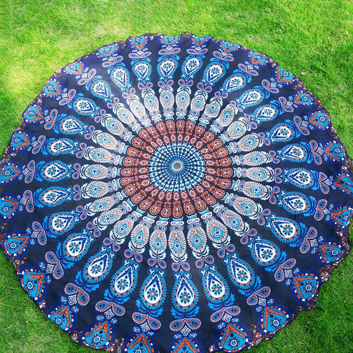 Beach Shawl Round Quick Drying Colorfast Soft Water Absorbent Tapestry Chiffon Retro Peacock Tail Beach Towel Blanket Image 7