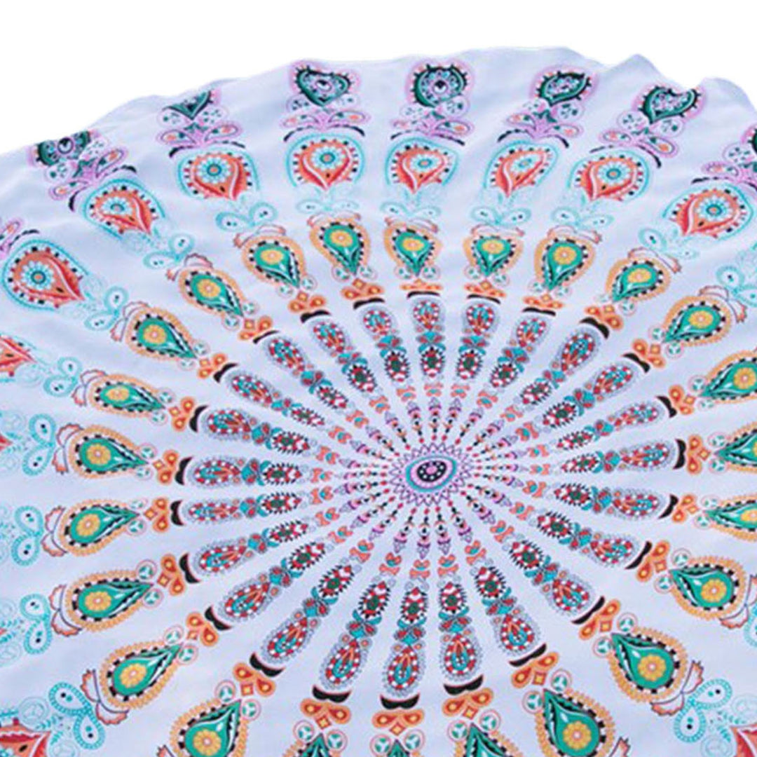 Beach Shawl Round Quick Drying Colorfast Soft Water Absorbent Tapestry Chiffon Retro Peacock Tail Beach Towel Blanket Image 9