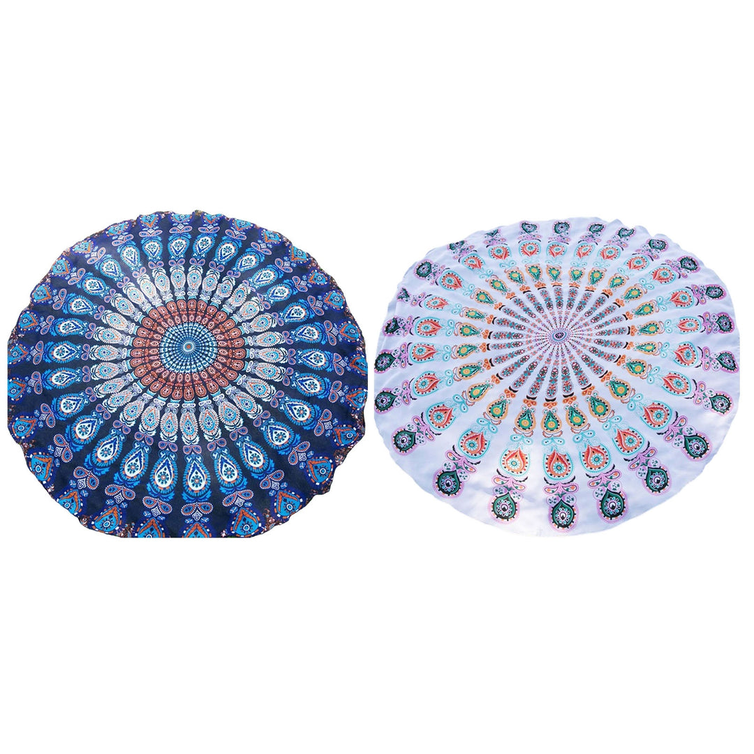 Beach Shawl Round Quick Drying Colorfast Soft Water Absorbent Tapestry Chiffon Retro Peacock Tail Beach Towel Blanket Image 10