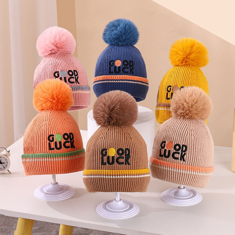 Baby Autumn Hat Thicken Good Heat Retention Knitted No Constraint Soft Keep Warm Elastic Plush Ball Baby Winter Bonnet Image 1