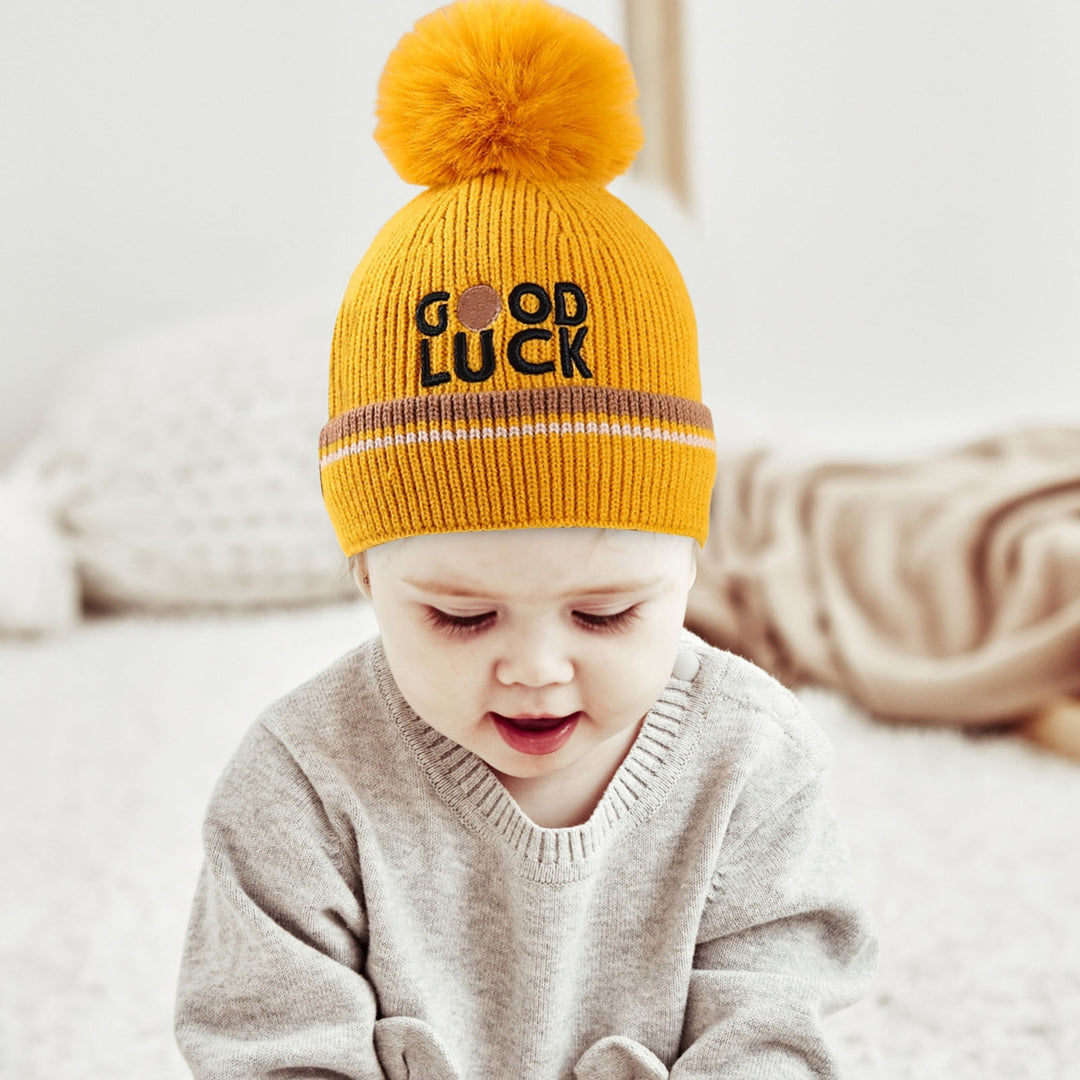 Baby Autumn Hat Thicken Good Heat Retention Knitted No Constraint Soft Keep Warm Elastic Plush Ball Baby Winter Bonnet Image 9