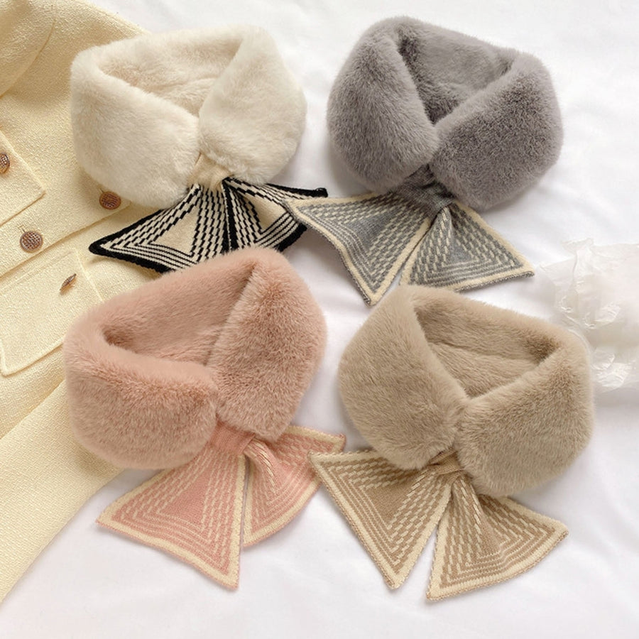 Women Scarf Cozy Striped Print Soft Plush Knitted Warm Neck Washable Thickened Faux Rabbit faux Winter Neck Wrap for Image 1