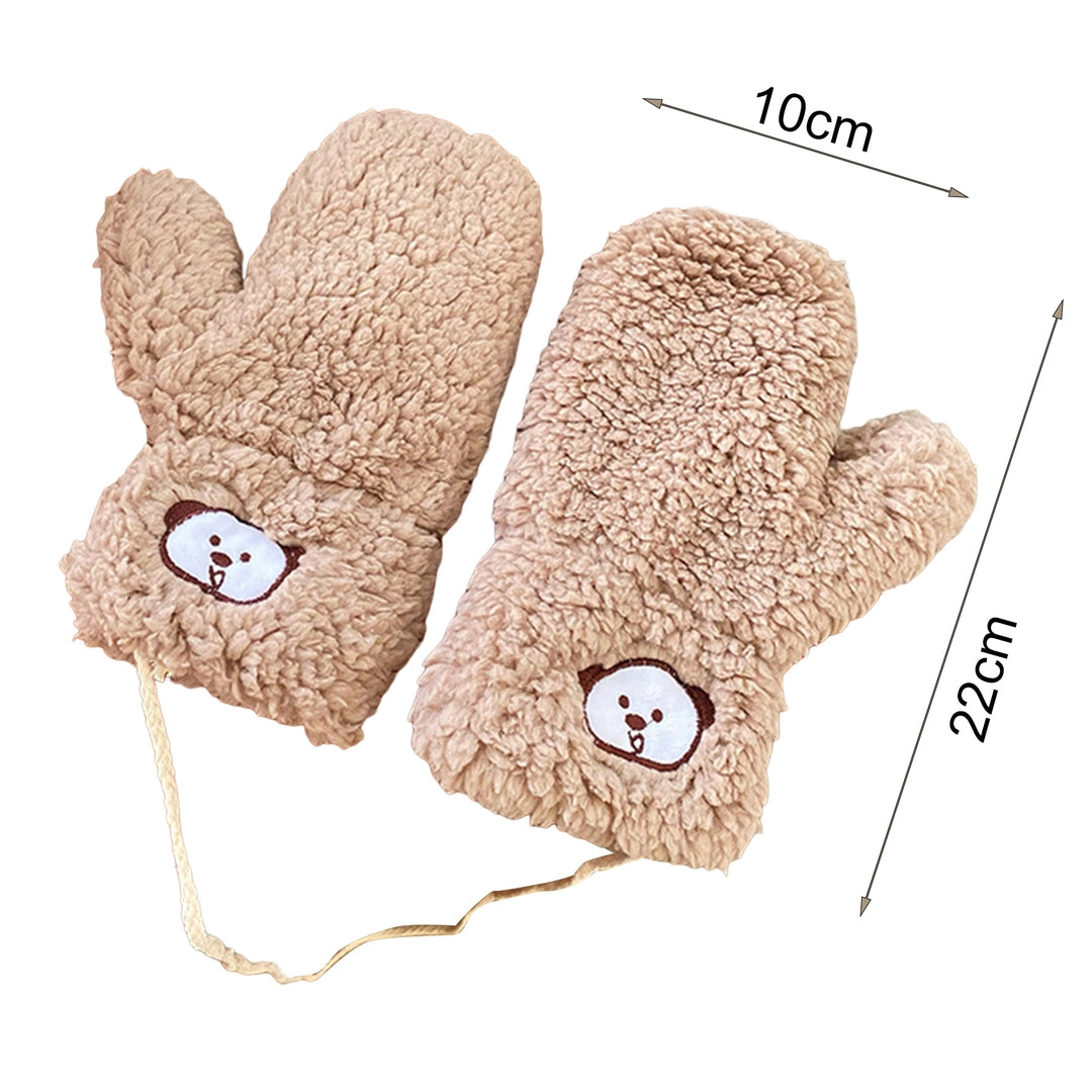 1 Pair Girls Mittens Fuzzy Cute Animal Embroidery Hanging Rope Thickened Soft Keep Warm Sherpa Windproof Winter Adults Image 6