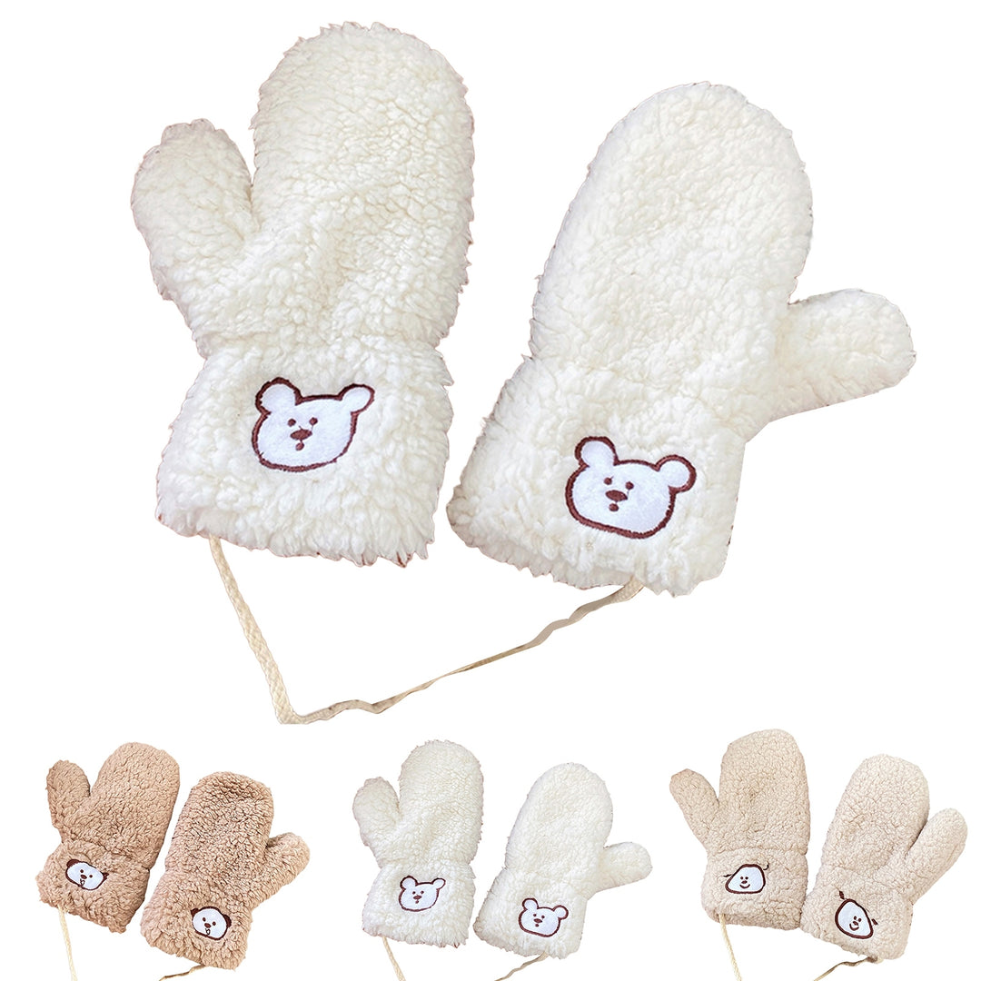 1 Pair Girls Mittens Fuzzy Cute Animal Embroidery Hanging Rope Thickened Soft Keep Warm Sherpa Windproof Winter Adults Image 9