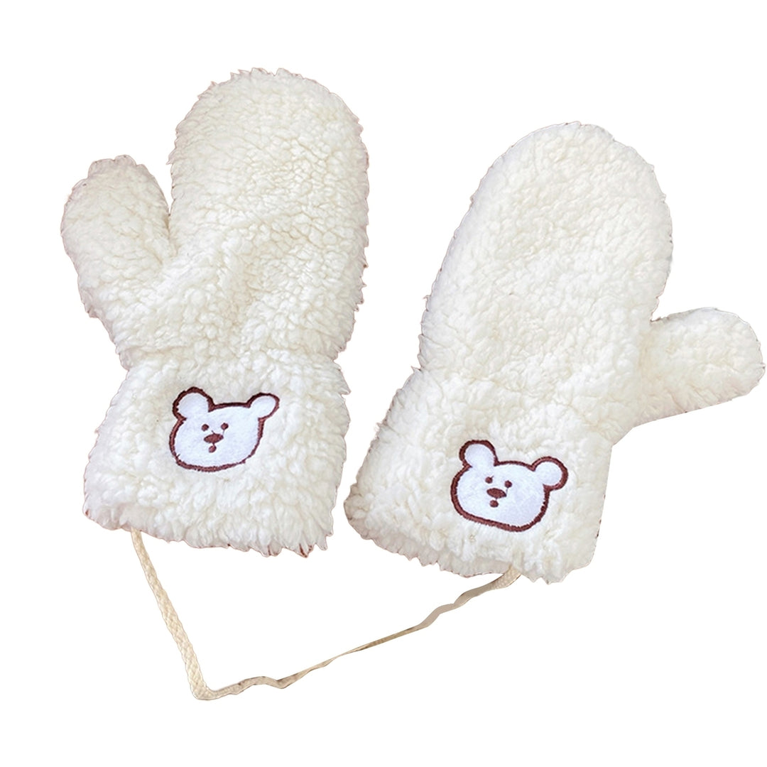 1 Pair Girls Mittens Fuzzy Cute Animal Embroidery Hanging Rope Thickened Soft Keep Warm Sherpa Windproof Winter Adults Image 10