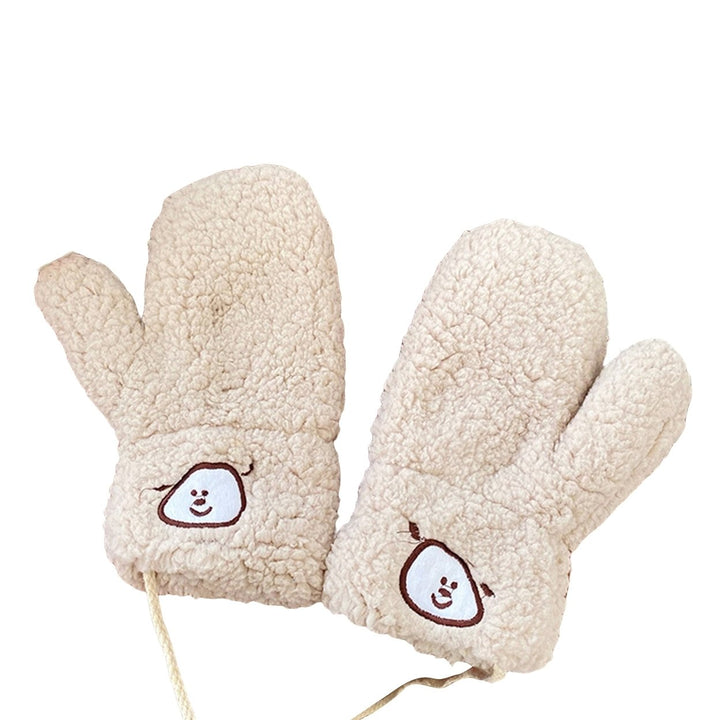 1 Pair Girls Mittens Fuzzy Cute Animal Embroidery Hanging Rope Thickened Soft Keep Warm Sherpa Windproof Winter Adults Image 1