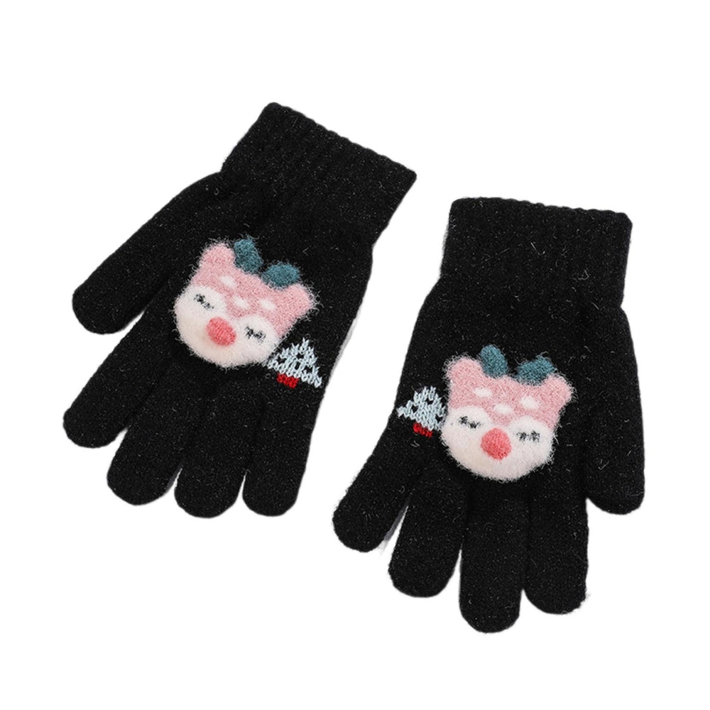 1 Pair Kids Gloves Thickened Ultra Soft Keep Warmer Alpaca Fiber Winter Cartoon Embroidery Full Finger Knitted Gloves Image 2