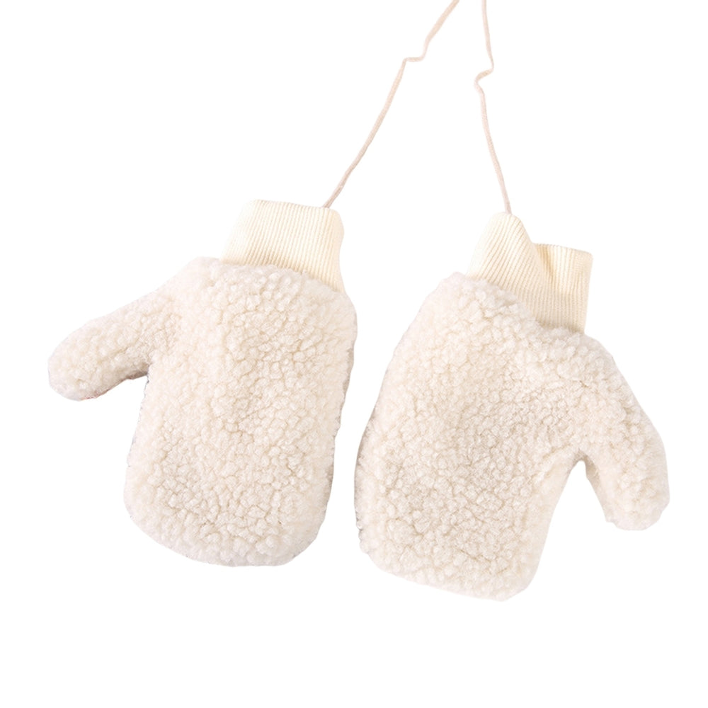1 Pair Children Gloves Soft Thicken Comfortable Plush Full Finger Warm Washable Fingers Wrapped Hanging Neck  Kids Image 2