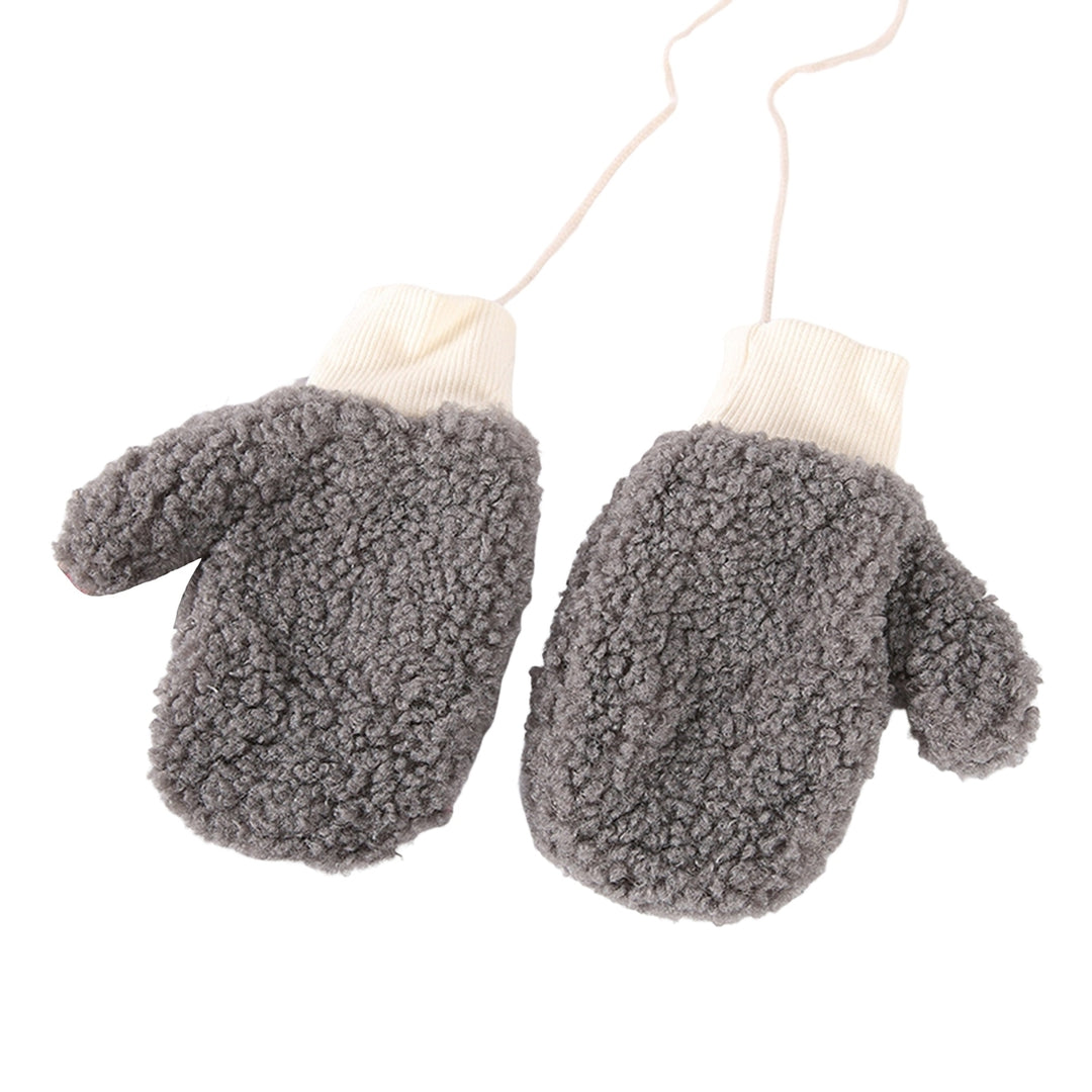 1 Pair Children Gloves Soft Thicken Comfortable Plush Full Finger Warm Washable Fingers Wrapped Hanging Neck  Kids Image 3