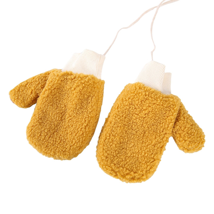 1 Pair Children Gloves Soft Thicken Comfortable Plush Full Finger Warm Washable Fingers Wrapped Hanging Neck  Kids Image 4