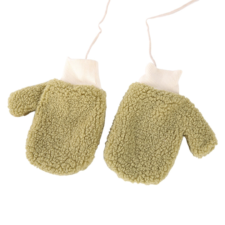 1 Pair Children Gloves Soft Thicken Comfortable Plush Full Finger Warm Washable Fingers Wrapped Hanging Neck  Kids Image 4