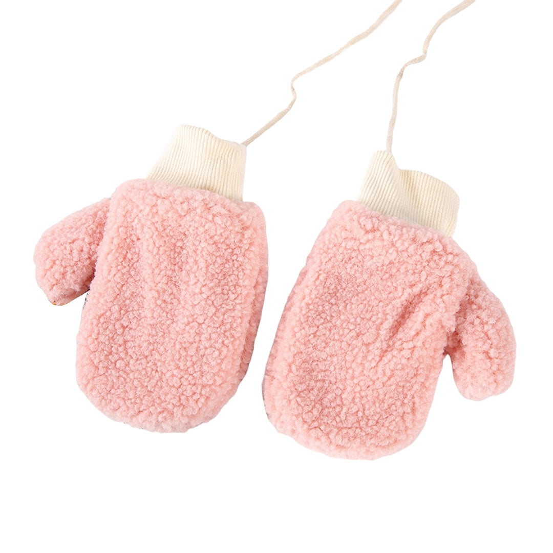 1 Pair Children Gloves Soft Thicken Comfortable Plush Full Finger Warm Washable Fingers Wrapped Hanging Neck  Kids Image 6