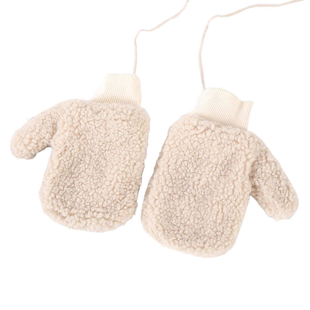 1 Pair Children Gloves Soft Thicken Comfortable Plush Full Finger Warm Washable Fingers Wrapped Hanging Neck  Kids Image 7