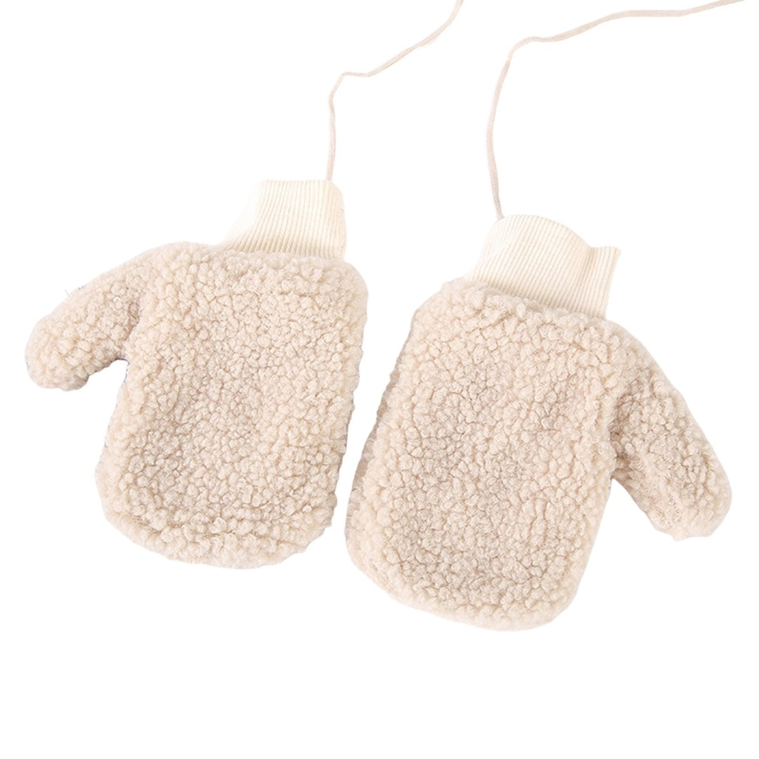 1 Pair Children Gloves Soft Thicken Comfortable Plush Full Finger Warm Washable Fingers Wrapped Hanging Neck  Kids Image 1
