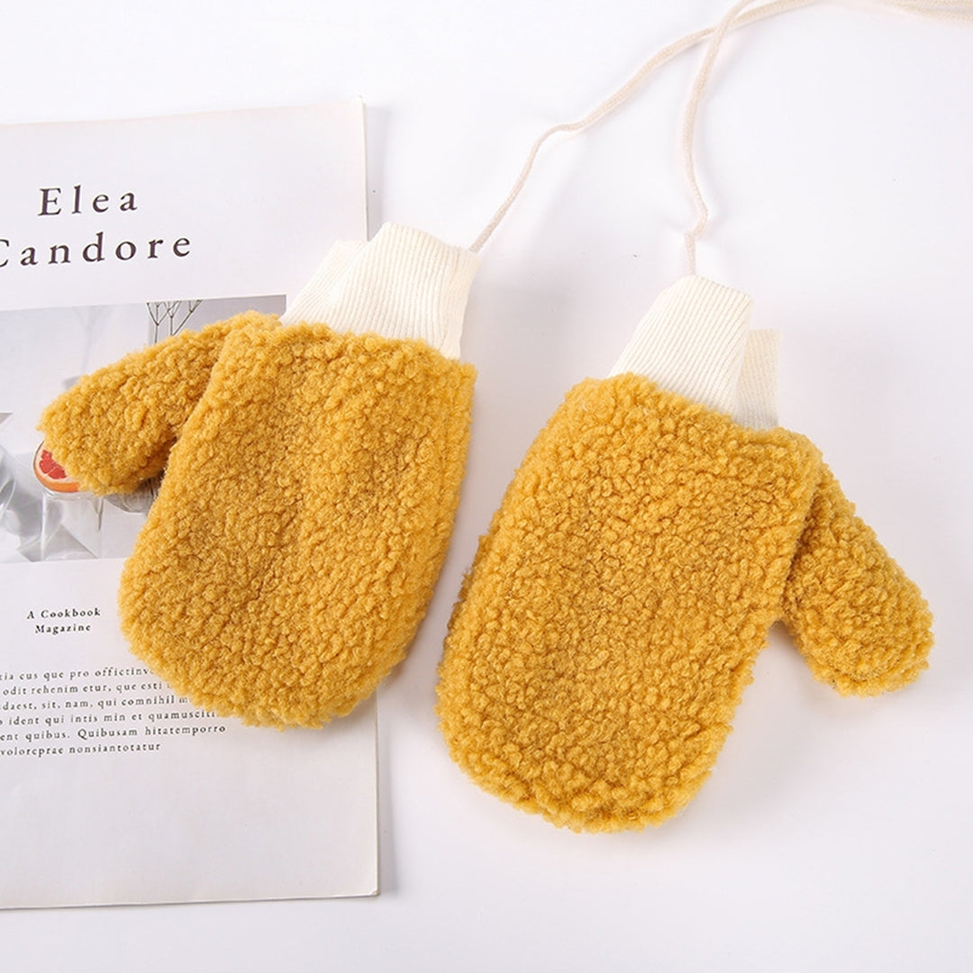 1 Pair Children Gloves Soft Thicken Comfortable Plush Full Finger Warm Washable Fingers Wrapped Hanging Neck  Kids Image 12